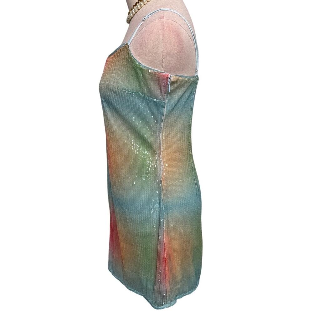 STAUD Jenny Dress Rainbow Ombré Mesh Mini slip sequin size medium M - Picture 10 of 14